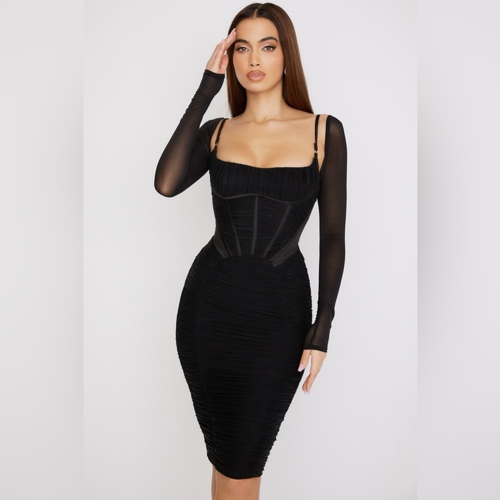 House of CB FREYJA Black Gathered Corset Dress Size XS Plus Cup